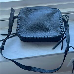 AllSaints Black Leather Woven-Edge Crossbody Bag